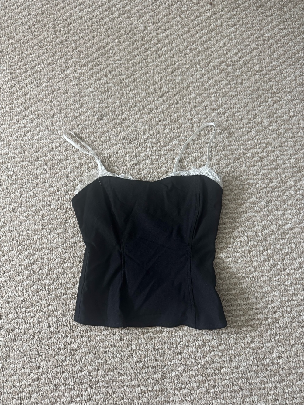 Black Cami Top with White Lace Trim